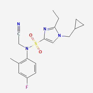 molecular formula C18H21FN4O2S B7263815 N-(cyanomethyl)-1-(cyclopropylmethyl)-2-ethyl-N-(4-fluoro-2-methylphenyl)imidazole-4-sulfonamide 