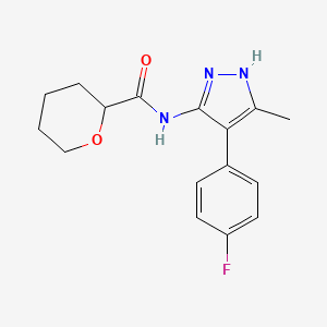 molecular formula C16H18FN3O2 B7264608 N-[4-(4-fluorophenyl)-5-methyl-1H-pyrazol-3-yl]oxane-2-carboxamide 