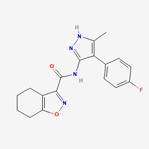 molecular formula C18H17FN4O2 B7264617 N-[4-(4-fluorophenyl)-5-methyl-1H-pyrazol-3-yl]-4,5,6,7-tetrahydro-1,2-benzoxazole-3-carboxamide 