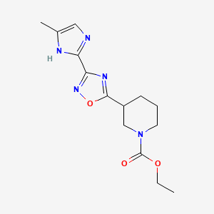 molecular formula C14H19N5O3 B7264760 ethyl 3-[3-(5-methyl-1H-imidazol-2-yl)-1,2,4-oxadiazol-5-yl]piperidine-1-carboxylate 