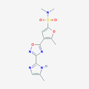 molecular formula C13H15N5O4S B7264766 N,N,5-trimethyl-4-[3-(5-methyl-1H-imidazol-2-yl)-1,2,4-oxadiazol-5-yl]furan-2-sulfonamide 