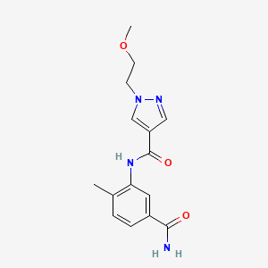 molecular formula C15H18N4O3 B7264913 N-(5-carbamoyl-2-methylphenyl)-1-(2-methoxyethyl)pyrazole-4-carboxamide 