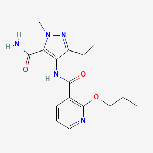 molecular formula C17H23N5O3 B7266694 N-(5-carbamoyl-3-ethyl-1-methylpyrazol-4-yl)-2-(2-methylpropoxy)pyridine-3-carboxamide 