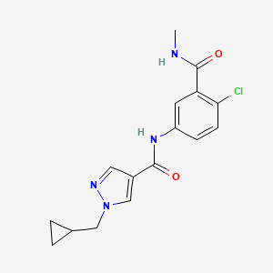 molecular formula C16H17ClN4O2 B7267034 N-[4-chloro-3-(methylcarbamoyl)phenyl]-1-(cyclopropylmethyl)pyrazole-4-carboxamide 