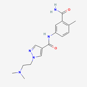 molecular formula C16H21N5O2 B7267086 N-(3-carbamoyl-4-methylphenyl)-1-[2-(dimethylamino)ethyl]pyrazole-4-carboxamide 