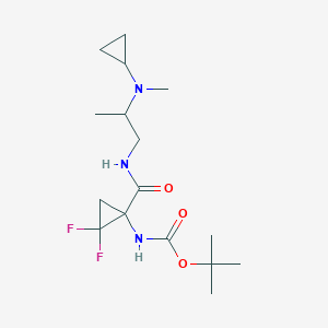 molecular formula C16H27F2N3O3 B7267119 tert-butyl N-[1-[2-[cyclopropyl(methyl)amino]propylcarbamoyl]-2,2-difluorocyclopropyl]carbamate 