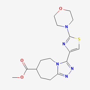 molecular formula C16H21N5O3S B7268077 methyl 3-(2-morpholin-4-yl-1,3-thiazol-4-yl)-6,7,8,9-tetrahydro-5H-[1,2,4]triazolo[4,3-a]azepine-7-carboxylate 