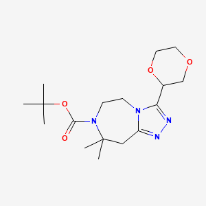 molecular formula C17H28N4O4 B7268215 tert-butyl 3-(1,4-dioxan-2-yl)-8,8-dimethyl-6,9-dihydro-5H-[1,2,4]triazolo[4,3-d][1,4]diazepine-7-carboxylate 