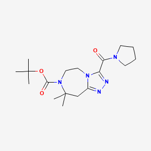 molecular formula C18H29N5O3 B7268228 tert-butyl 8,8-dimethyl-3-(pyrrolidine-1-carbonyl)-6,9-dihydro-5H-[1,2,4]triazolo[4,3-d][1,4]diazepine-7-carboxylate 