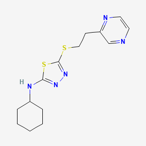 molecular formula C14H19N5S2 B7268238 N-cyclohexyl-5-(2-pyrazin-2-ylethylsulfanyl)-1,3,4-thiadiazol-2-amine 