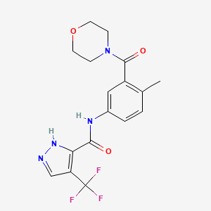 molecular formula C17H17F3N4O3 B7268705 N-[4-methyl-3-(morpholine-4-carbonyl)phenyl]-4-(trifluoromethyl)-1H-pyrazole-5-carboxamide 