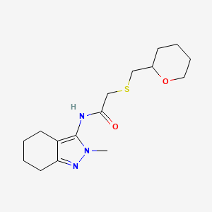 molecular formula C16H25N3O2S B7269376 N-(2-methyl-4,5,6,7-tetrahydroindazol-3-yl)-2-(oxan-2-ylmethylsulfanyl)acetamide 