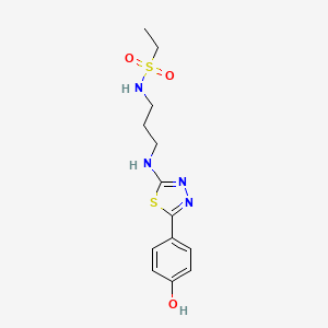 molecular formula C13H18N4O3S2 B7269441 N-[3-[[5-(4-hydroxyphenyl)-1,3,4-thiadiazol-2-yl]amino]propyl]ethanesulfonamide 
