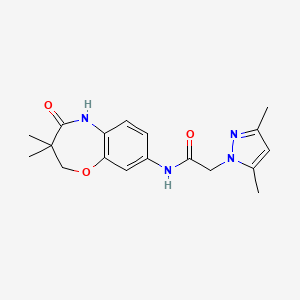molecular formula C18H22N4O3 B7269461 N-(3,3-dimethyl-4-oxo-2,5-dihydro-1,5-benzoxazepin-8-yl)-2-(3,5-dimethylpyrazol-1-yl)acetamide 