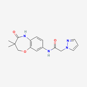 molecular formula C16H18N4O3 B7269465 N-(3,3-dimethyl-4-oxo-2,5-dihydro-1,5-benzoxazepin-8-yl)-2-pyrazol-1-ylacetamide 