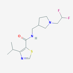 molecular formula C14H21F2N3OS B7269565 N-[[1-(2,2-difluoroethyl)pyrrolidin-3-yl]methyl]-4-propan-2-yl-1,3-thiazole-5-carboxamide 