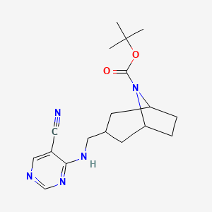 molecular formula C18H25N5O2 B7269732 Tert-butyl 3-[[(5-cyanopyrimidin-4-yl)amino]methyl]-8-azabicyclo[3.2.1]octane-8-carboxylate 