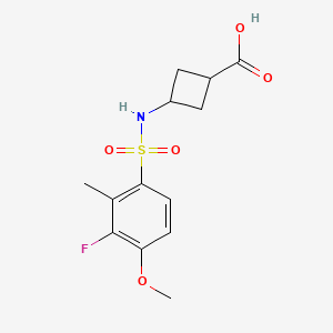 molecular formula C13H16FNO5S B7269946 3-[(3-Fluoro-4-methoxy-2-methylphenyl)sulfonylamino]cyclobutane-1-carboxylic acid 