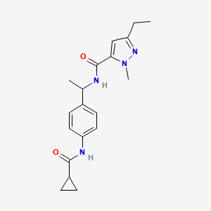 molecular formula C19H24N4O2 B7271141 N-[1-[4-(cyclopropanecarbonylamino)phenyl]ethyl]-5-ethyl-2-methylpyrazole-3-carboxamide 