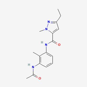 molecular formula C16H20N4O2 B7271153 N-(3-acetamido-2-methylphenyl)-5-ethyl-2-methylpyrazole-3-carboxamide 