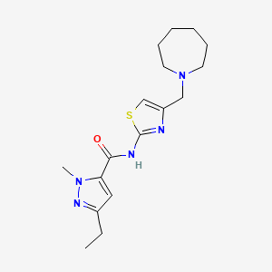 molecular formula C17H25N5OS B7271203 N-[4-(azepan-1-ylmethyl)-1,3-thiazol-2-yl]-5-ethyl-2-methylpyrazole-3-carboxamide 