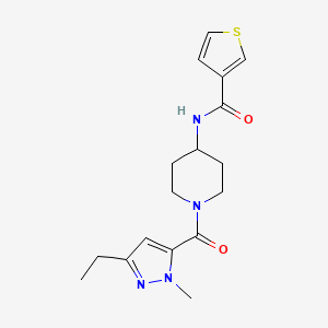 molecular formula C17H22N4O2S B7271232 N-[1-(5-ethyl-2-methylpyrazole-3-carbonyl)piperidin-4-yl]thiophene-3-carboxamide 