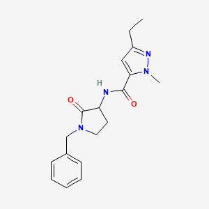 molecular formula C18H22N4O2 B7271244 N-(1-benzyl-2-oxopyrrolidin-3-yl)-5-ethyl-2-methylpyrazole-3-carboxamide 