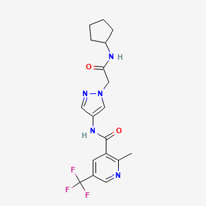 molecular formula C18H20F3N5O2 B7271271 N-[1-[2-(cyclopentylamino)-2-oxoethyl]pyrazol-4-yl]-2-methyl-5-(trifluoromethyl)pyridine-3-carboxamide 