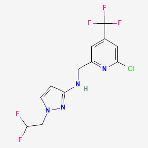 molecular formula C12H10ClF5N4 B7271469 N-[[6-chloro-4-(trifluoromethyl)pyridin-2-yl]methyl]-1-(2,2-difluoroethyl)pyrazol-3-amine 