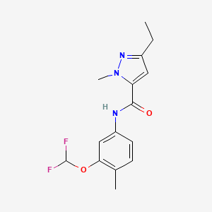 molecular formula C15H17F2N3O2 B7271639 N-[3-(difluoromethoxy)-4-methylphenyl]-5-ethyl-2-methylpyrazole-3-carboxamide 