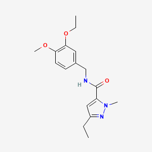 molecular formula C17H23N3O3 B7271648 N-[(3-ethoxy-4-methoxyphenyl)methyl]-5-ethyl-2-methylpyrazole-3-carboxamide 