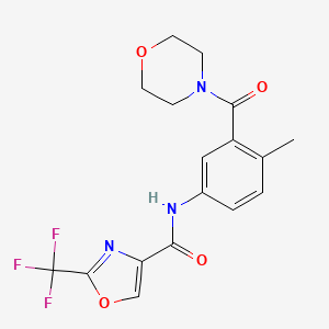 molecular formula C17H16F3N3O4 B7271841 N-[4-methyl-3-(morpholine-4-carbonyl)phenyl]-2-(trifluoromethyl)-1,3-oxazole-4-carboxamide 