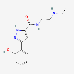molecular formula C14H18N4O2 B7272206 N-[2-(ethylamino)ethyl]-3-(2-hydroxyphenyl)-1H-pyrazole-5-carboxamide 