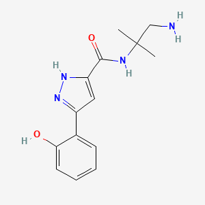 molecular formula C14H18N4O2 B7272211 N-(1-amino-2-methylpropan-2-yl)-3-(2-hydroxyphenyl)-1H-pyrazole-5-carboxamide 