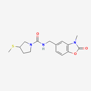 molecular formula C15H19N3O3S B7272322 N-[(3-methyl-2-oxo-1,3-benzoxazol-5-yl)methyl]-3-methylsulfanylpyrrolidine-1-carboxamide 