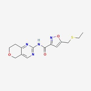 molecular formula C14H16N4O3S B7272338 N-(7,8-dihydro-5H-pyrano[4,3-d]pyrimidin-2-yl)-5-(ethylsulfanylmethyl)-1,2-oxazole-3-carboxamide 