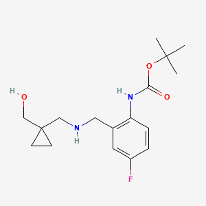 molecular formula C17H25FN2O3 B7272658 tert-butyl N-[4-fluoro-2-[[[1-(hydroxymethyl)cyclopropyl]methylamino]methyl]phenyl]carbamate 
