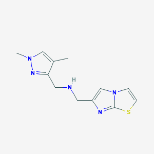 molecular formula C12H15N5S B7272669 N-[(1,4-dimethylpyrazol-3-yl)methyl]-1-imidazo[2,1-b][1,3]thiazol-6-ylmethanamine 