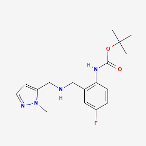 molecular formula C17H23FN4O2 B7272677 tert-butyl N-[4-fluoro-2-[[(2-methylpyrazol-3-yl)methylamino]methyl]phenyl]carbamate 