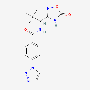 molecular formula C16H18N6O3 B7272717 N-[2,2-dimethyl-1-(5-oxo-4H-1,2,4-oxadiazol-3-yl)propyl]-4-(triazol-1-yl)benzamide 