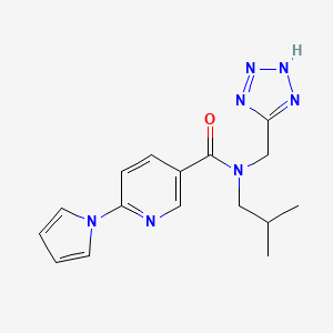 molecular formula C16H19N7O B7272795 N-(2-methylpropyl)-6-pyrrol-1-yl-N-(2H-tetrazol-5-ylmethyl)pyridine-3-carboxamide 