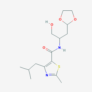 molecular formula C15H24N2O4S B7272819 N-[1-(1,3-dioxolan-2-yl)-3-hydroxypropan-2-yl]-2-methyl-4-(2-methylpropyl)-1,3-thiazole-5-carboxamide 