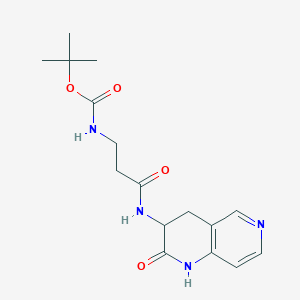 molecular formula C16H22N4O4 B7272833 tert-butyl N-[3-oxo-3-[(2-oxo-3,4-dihydro-1H-1,6-naphthyridin-3-yl)amino]propyl]carbamate 
