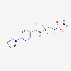 molecular formula C14H19N5O3S B7272933 N-[2-methyl-1-(sulfamoylamino)propan-2-yl]-6-pyrrol-1-ylpyridine-3-carboxamide 