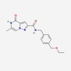 molecular formula C18H20N4O3 B7273073 N-[[4-(ethoxymethyl)phenyl]methyl]-6-methyl-4-oxo-5H-pyrazolo[1,5-a]pyrazine-2-carboxamide 