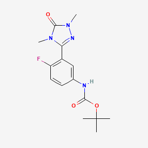 molecular formula C15H19FN4O3 B7273161 tert-butyl N-[3-(1,4-dimethyl-5-oxo-1,2,4-triazol-3-yl)-4-fluorophenyl]carbamate 