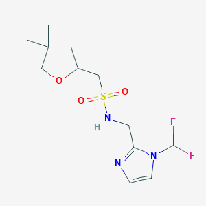 molecular formula C12H19F2N3O3S B7273289 N-[[1-(difluoromethyl)imidazol-2-yl]methyl]-1-(4,4-dimethyloxolan-2-yl)methanesulfonamide 