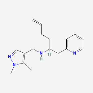 molecular formula C17H24N4 B7273537 N-[(1,5-dimethylpyrazol-4-yl)methyl]-1-pyridin-2-ylhex-5-en-2-amine 