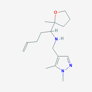 molecular formula C16H27N3O B7273606 N-[(1,5-dimethylpyrazol-4-yl)methyl]-1-(2-methyloxolan-2-yl)pent-4-en-1-amine 