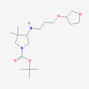 molecular formula C18H34N2O4 B7273616 Tert-butyl 3,3-dimethyl-4-[3-(oxolan-3-yloxy)propylamino]pyrrolidine-1-carboxylate 